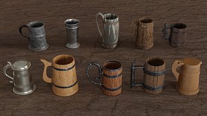 Medieval Beer Mug Pack 3D model
