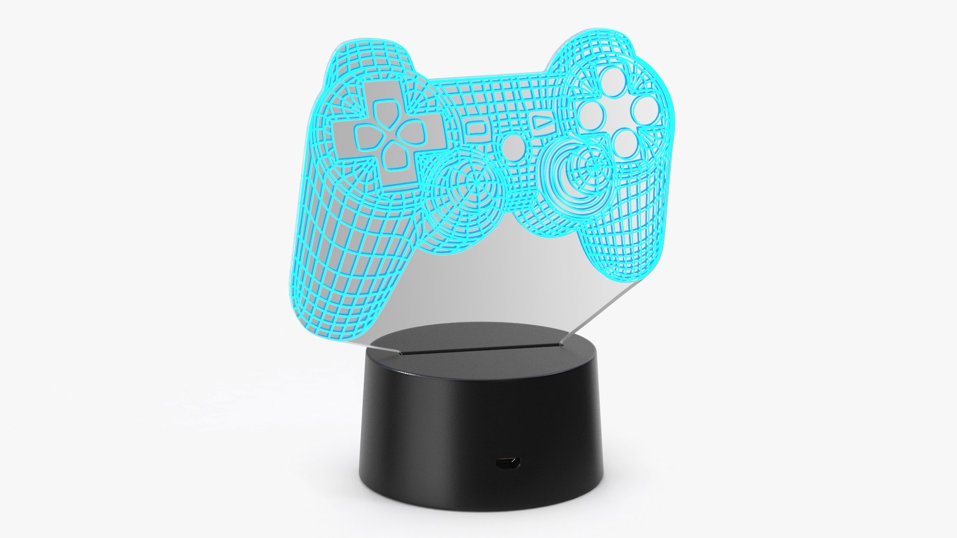 Gamepad Shape LED Hologram Night Light Blue 3D model preview