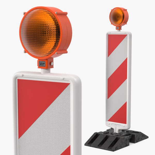 3D model roadworks traffic post warning light