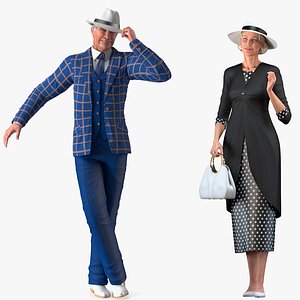 Rigged Elderly Woman with Man Wearing Party Dress Collection for Modo 3D model