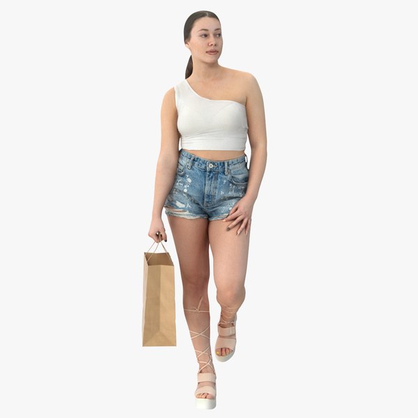 3D Freya Casual Summer Walking Pose 04 With Shopping Bags