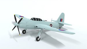 Low Poly Cartoon Fairey Spearfish WWII Airplane