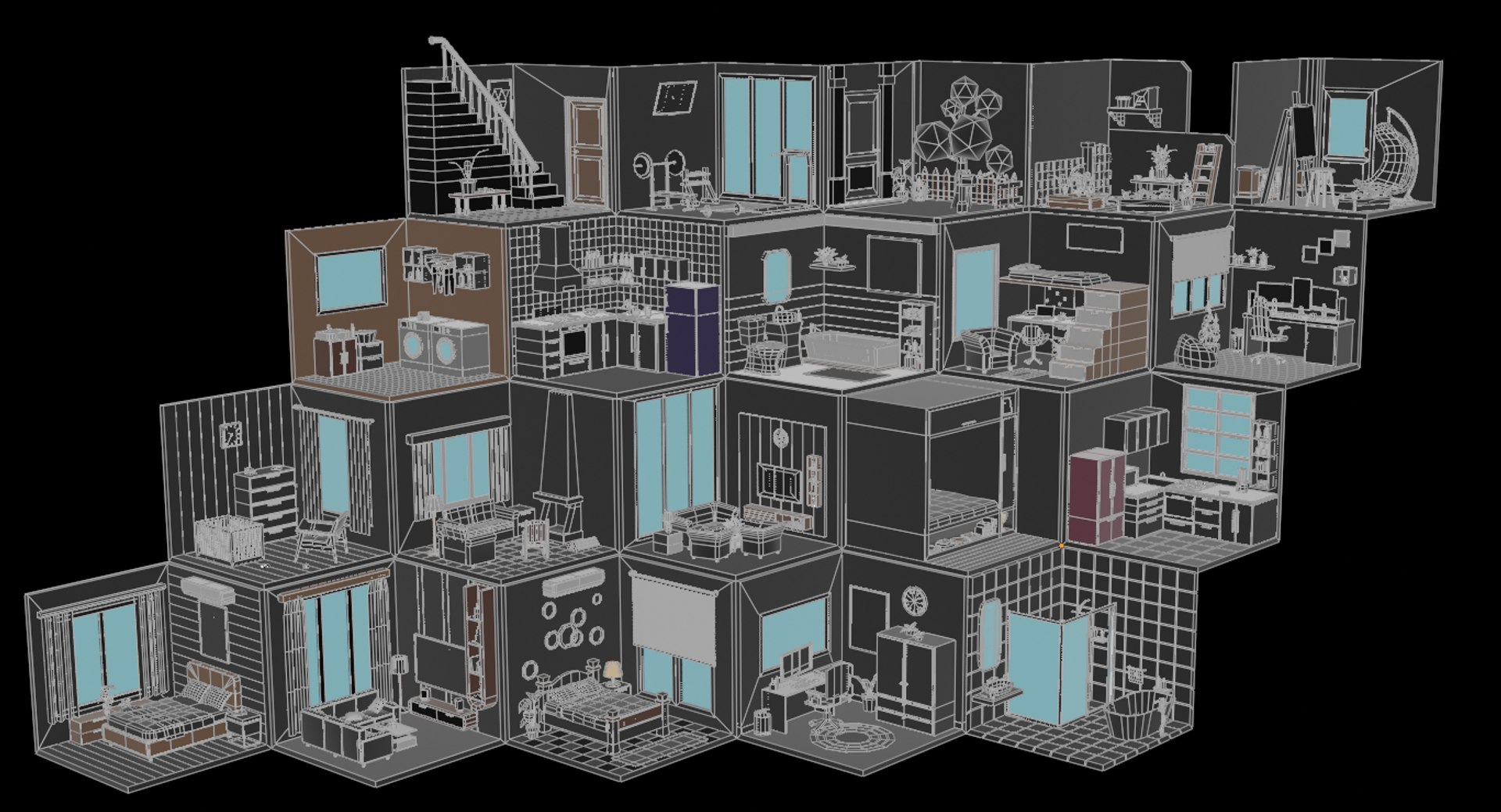 3D Stylized Modular House Kit Isometric 3D Rooms For Games VR ...