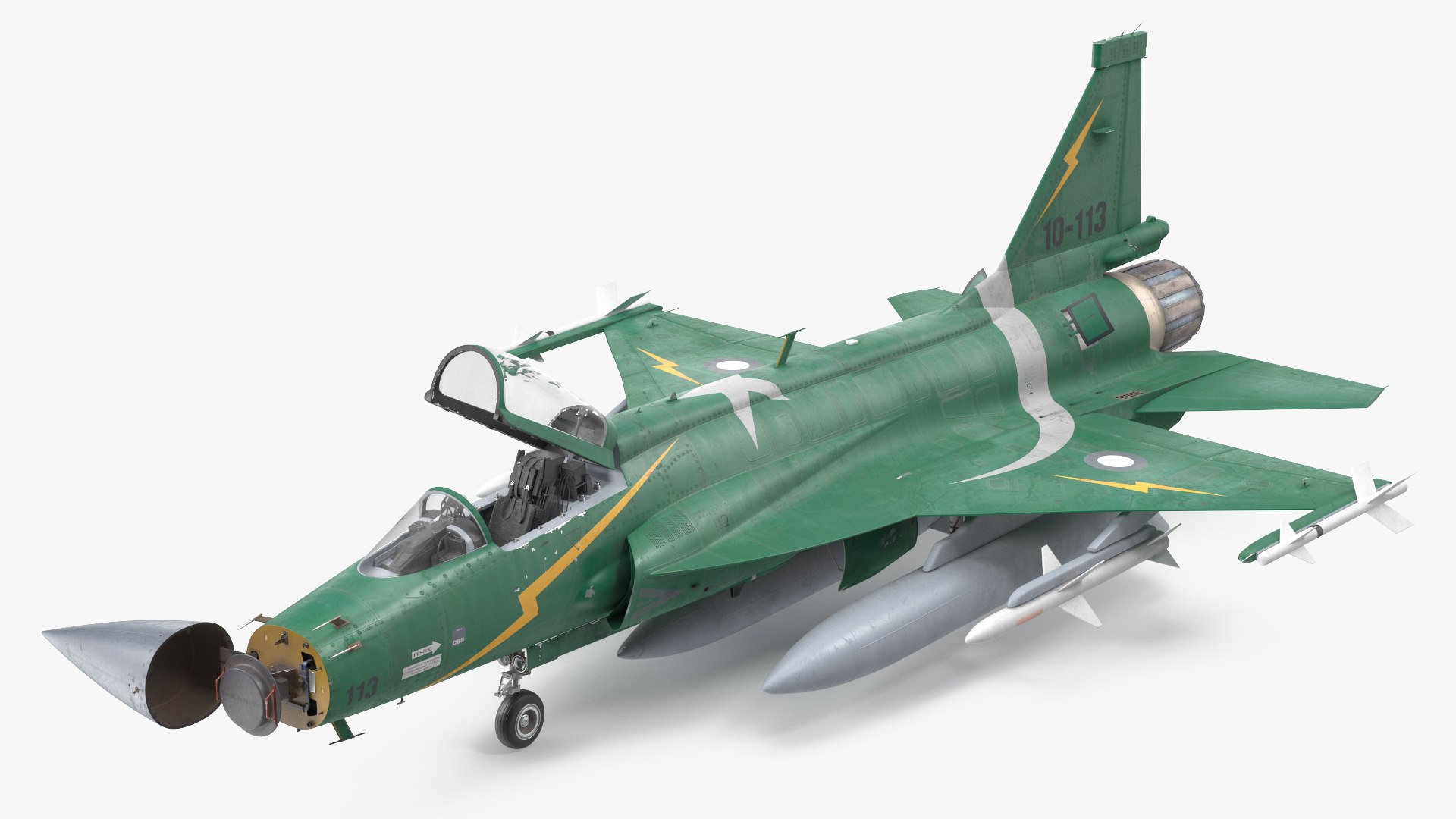 PAC JF-17 Thunder Green Livery with Armament Rigged 3D model preview