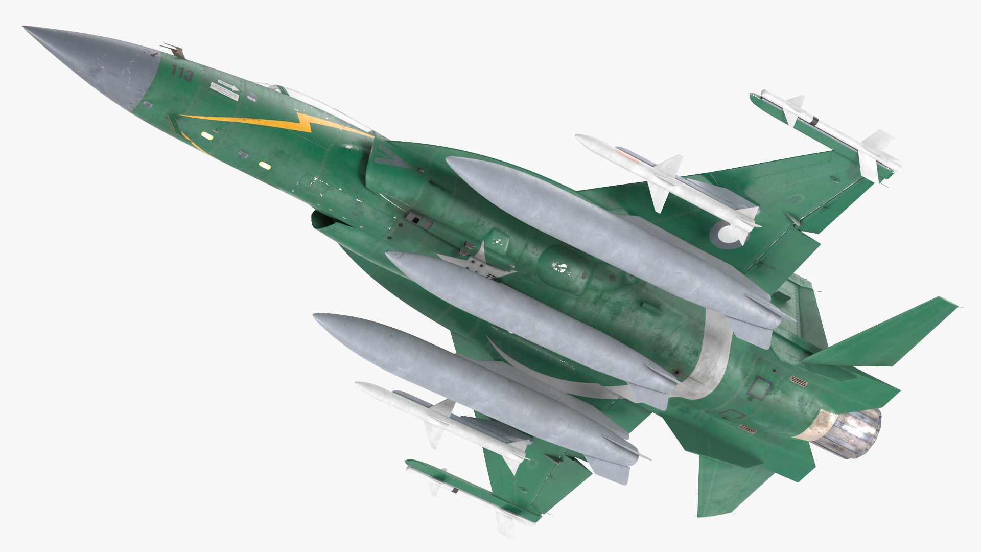 PAC JF-17 Thunder Green Livery with Armament Rigged 3D https://p.turbosquid.com/ts-thumb/C0/9n4Ey1/Pn/pacjf17thundergreenliverywitharmamentrigged3dmodel019/jpg/1632437656/1920x1080/fit_q87/2eff2337a010ccc6c3c2e2386f373cd1655bbec2/pacjf17thundergreenliverywitharmamentrigged3dmodel019.jpg