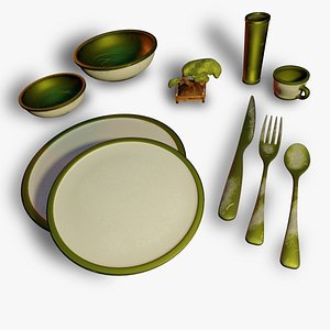 3D Dingy Dish Set 3D Model model