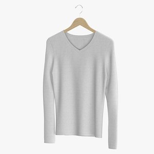 Long Sleeve Hanging Female V Neck White Blank and Branded Heather 3D model