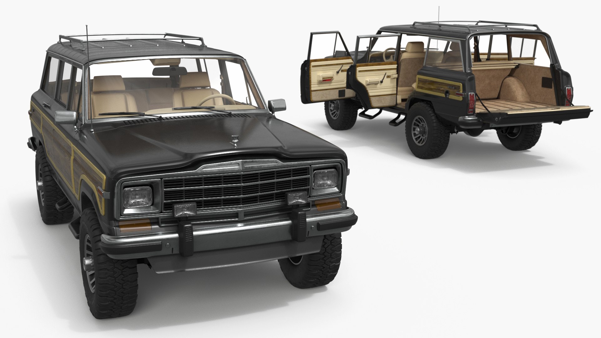 Jeep Grand Wagoneer SUV 1980s Black Rigged 3D model preview