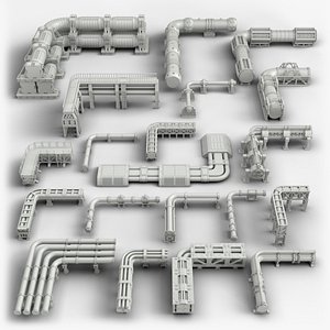 Industrial Modular Low Poly Tubes - 20 pieces 3D model