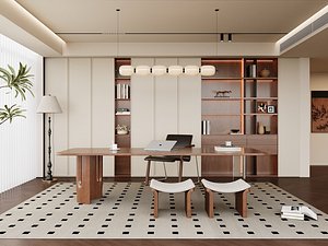 Modern Oriental Home Office Interior Scene 3D