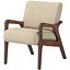 Modelo 3D de un sillón moderno con estructura de madera y tapicería de tela beige.
