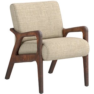 3D Modern armchair with a wooden frame and beige fabric upholstery 3D model