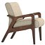 Modelo 3D de un sillón moderno con estructura de madera y tapicería de tela beige.