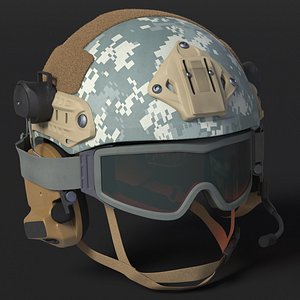 3D Tactical Gear Helmet Grey Camo with Goggles Fur for Cinema 4D model