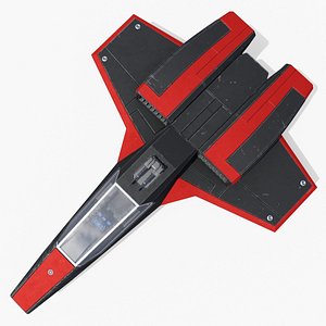 3D Sci-Fi Space Fighter Jet Red With Interior Cockpit