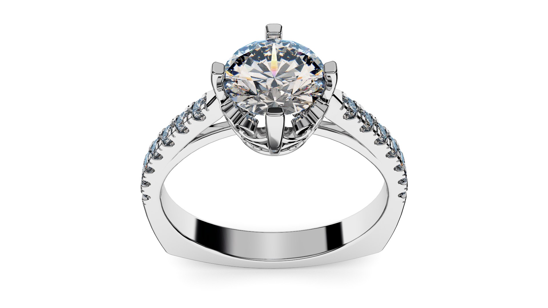 18K White Gold Engagement Ring 1ct Center Gemstone 3D model ...