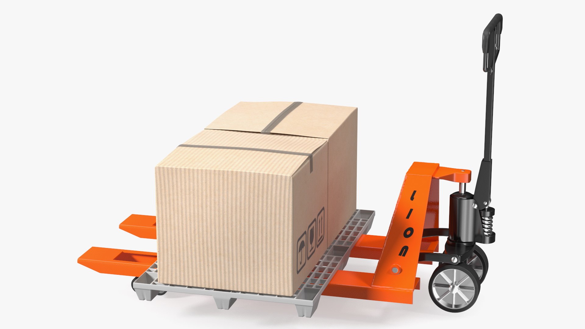 Lion Premium Hand Pallet Truck with Boxes Rigged for Cinema 4D 3D model preview