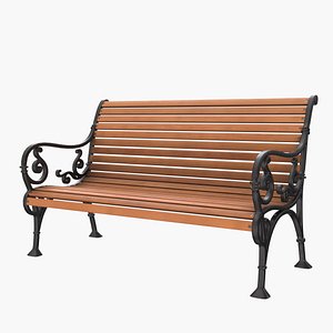 3D Classic Wooden Park Bench with Cast Iron Frame model