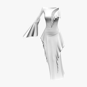 3D model One Shoulder Long Side Slit Skirt Dress