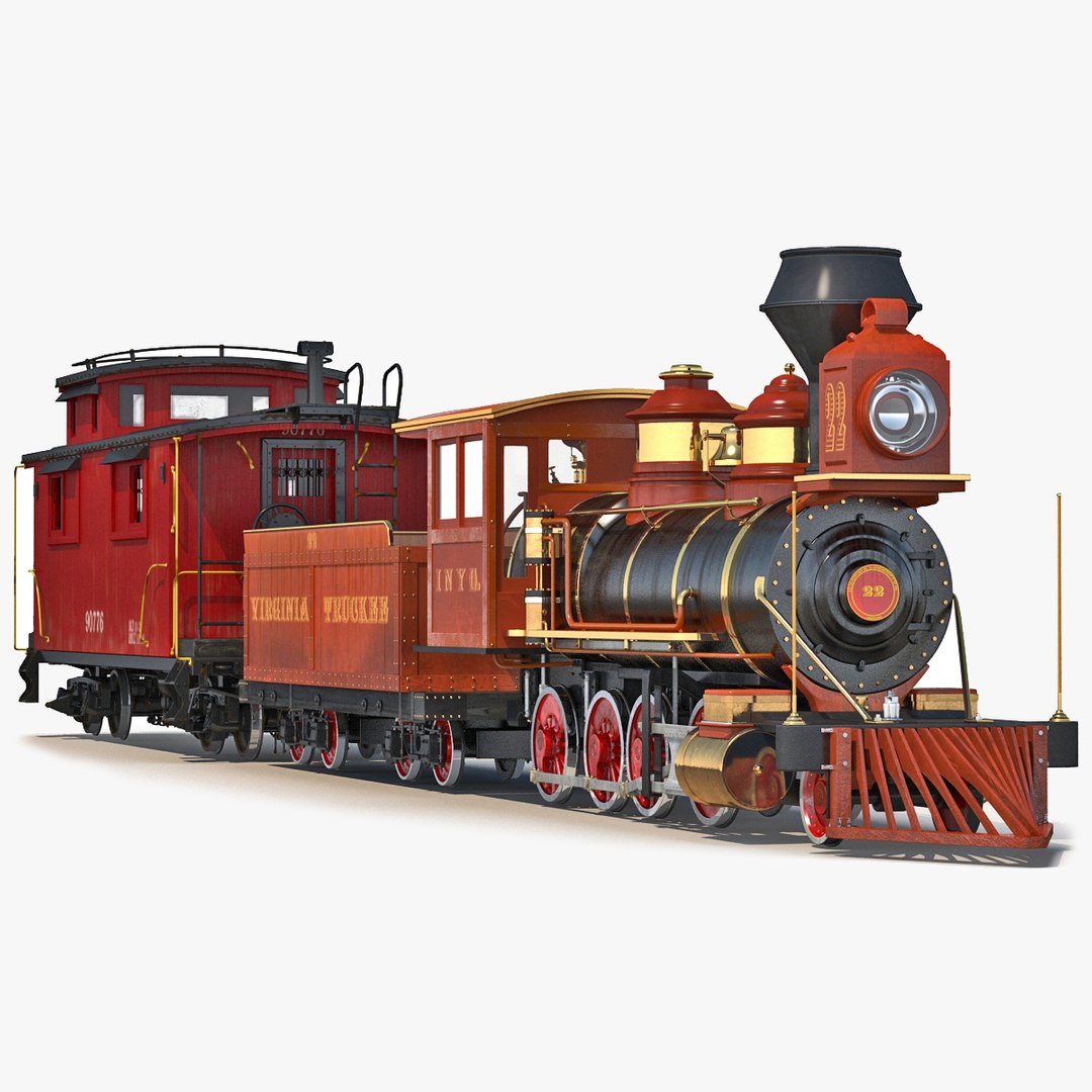 Steam Train and Caboose 3D model preview