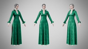 3D Dress 29 Emerald Velvet Green With Design