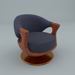 Modern Sculpted Wood Swivel Armchair 3D model