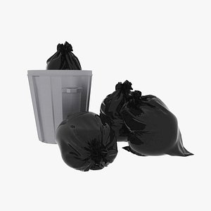 Trash can  Bin full of Bags 3D model