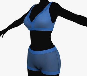 3D Female Blue Bra and Underwear model