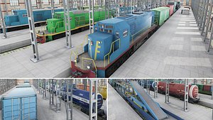 3D model Railway Station Scene - Trains Pack