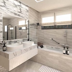 Modern Minimalist Bathroom 3D Scene - Ready to Render 3D model