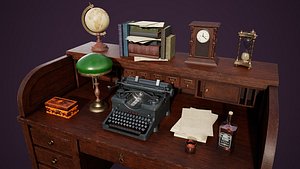 Antique Desk With Miscellaneous