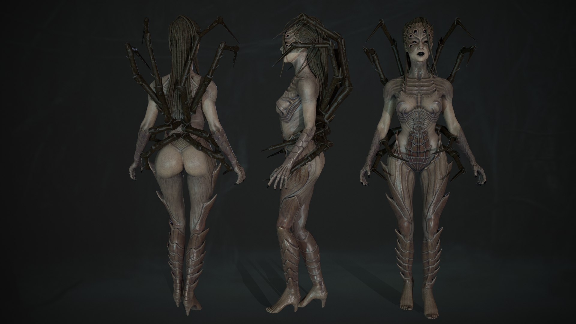 spider woman monster character 3D model https://p.turbosquid.com/ts-thumb/C3/XJcunL/1p/1_001/png/1615979982/1920x1080/fit_q87/93f874c97aaa090dbb80bb1fa2da1159de5e6159/1_001.jpg