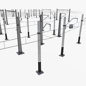 a set of electrified railway tracks and rails 3D