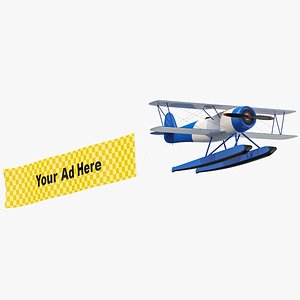 Sea Plane Biplane With Advertising Banner 01 3D model