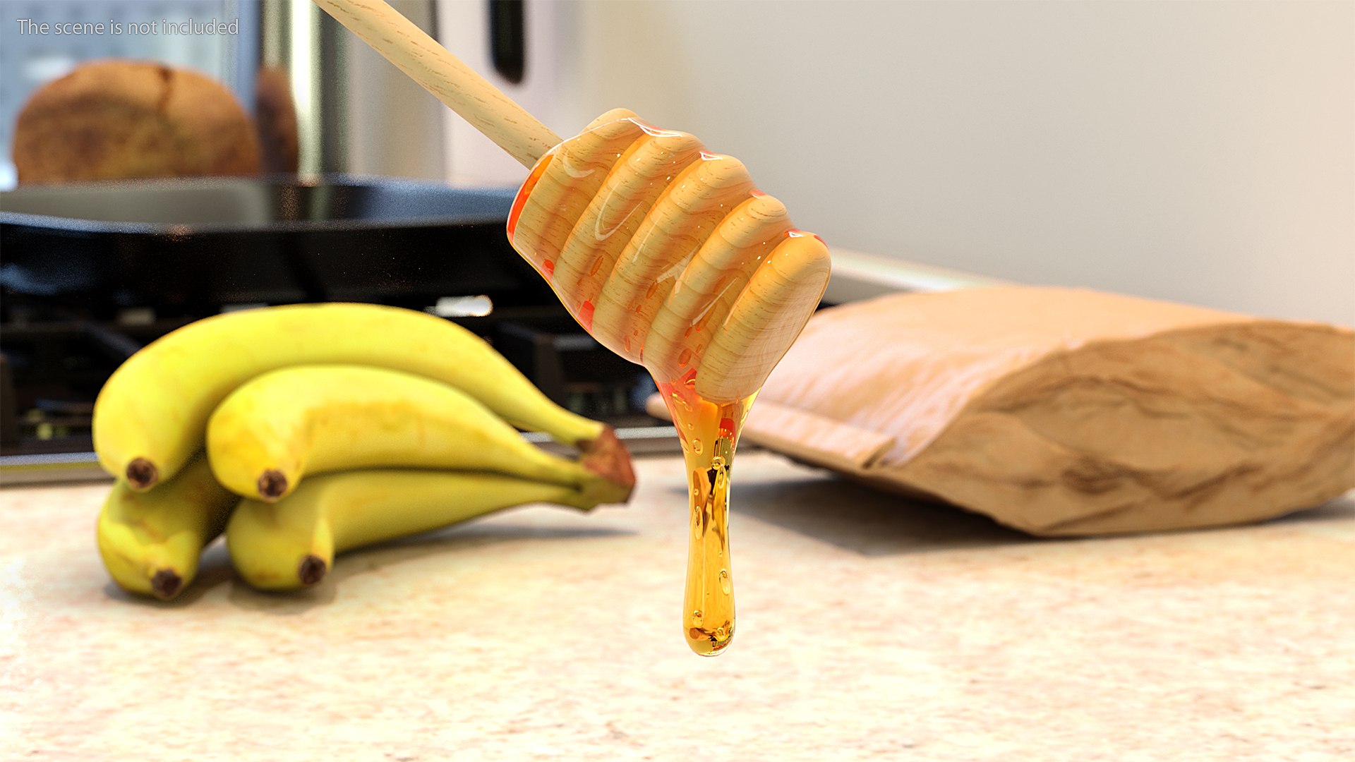 Wooden Dipper Covered with Honey 3D model preview