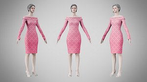 Dress 11 Tickle Me Pink With Design 3D model