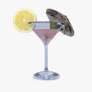 Glass of cocktail with umbrella 3D