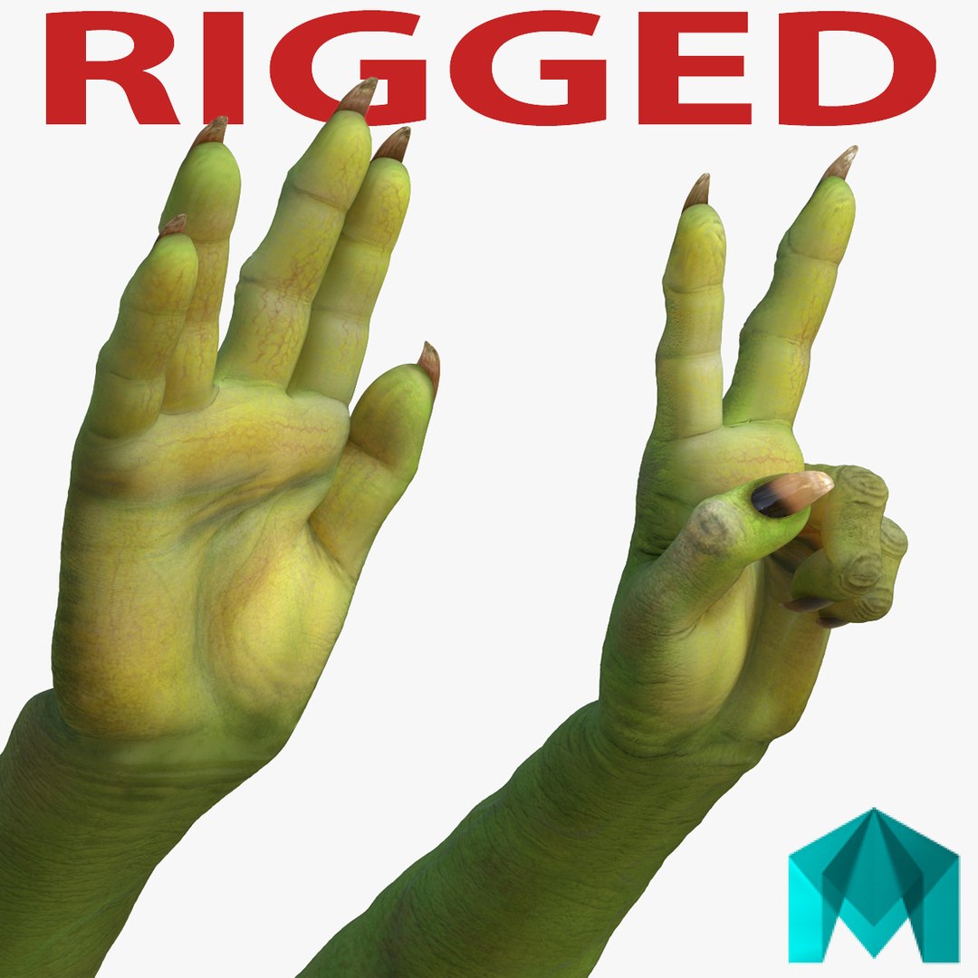 Green Orc Hands Rigged for Maya 3D model preview
