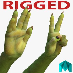 Green Orc Hands Rigged for Maya