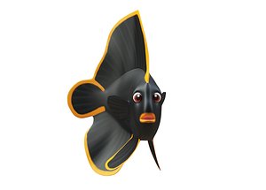 Red aced bat fish animated low poly toon 3d model