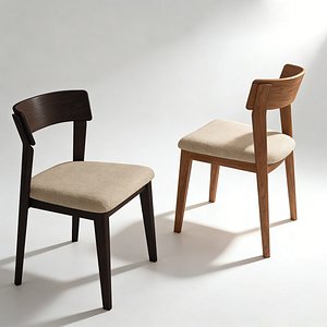 Modern Dining Chair Wooden Frame Upholstered Seat 3D Model 3D model