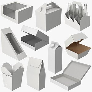 3D White Food Containers Boxes Collection model