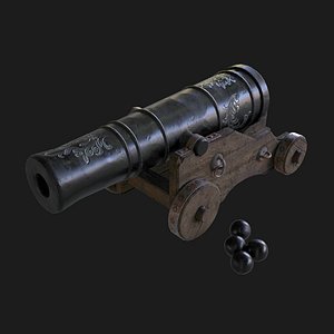 Game Ready 18th Century Vessel Cannon model