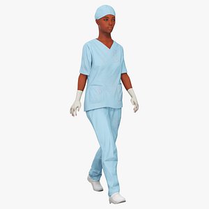 Female Medical Professional in Scrubs with Bloodstains Rigged Fur for Maya 3D model