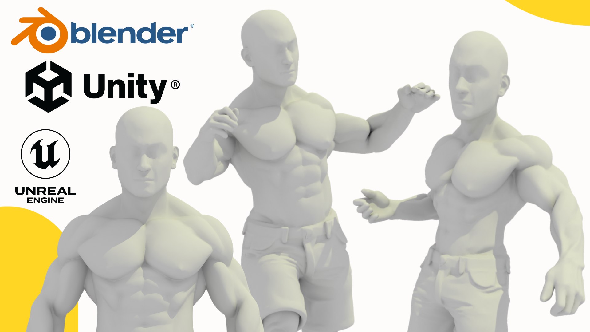 Base Mesh Muscular Male - Game-Animation Ready Low-poly 3D Model 3D ...