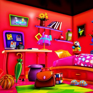 3D Cartoon furniture bed room Girl model