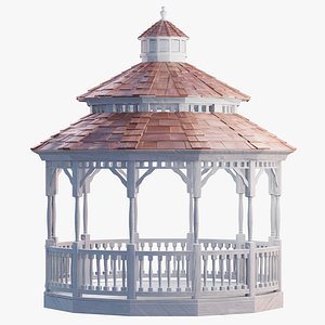 PBR White Wooden Pergola 3D model
