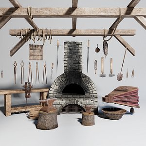 3D Medieval blacksmith equipment model