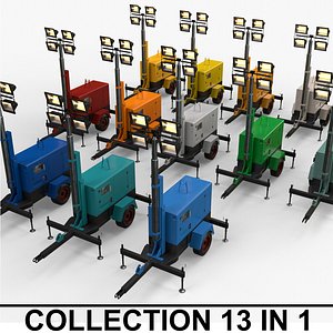 3D model PBR Mobile Light Tower Generator A - Multi color Pack