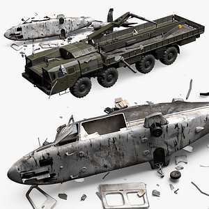 Military Tow Truck Load Crashed Helicopter Debris